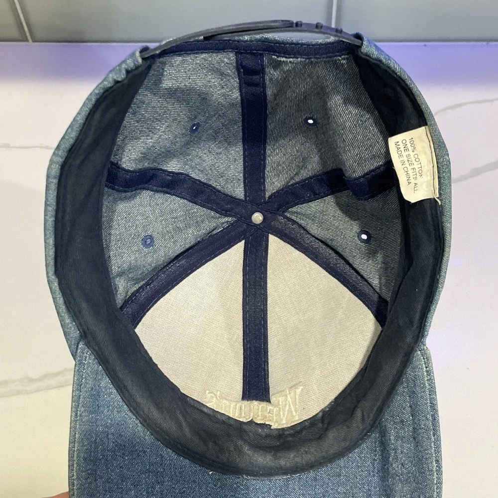 VTG Wendys Fast Food Restaurant Uniform Blue Denim Baseball Cap Hat Snapback